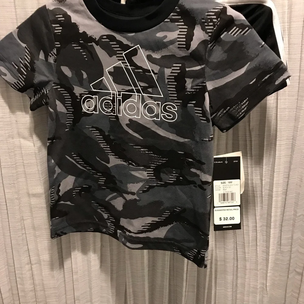 ADIDAS BOY 18 M BLACK SHORT & TEE SET & BLUE ONE PIECE & GRAY PRINT ONE PIECE - Picture 13 of 13